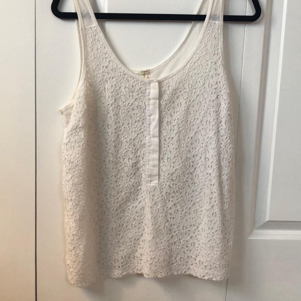 J Crew White Tank w/ Flower Lace